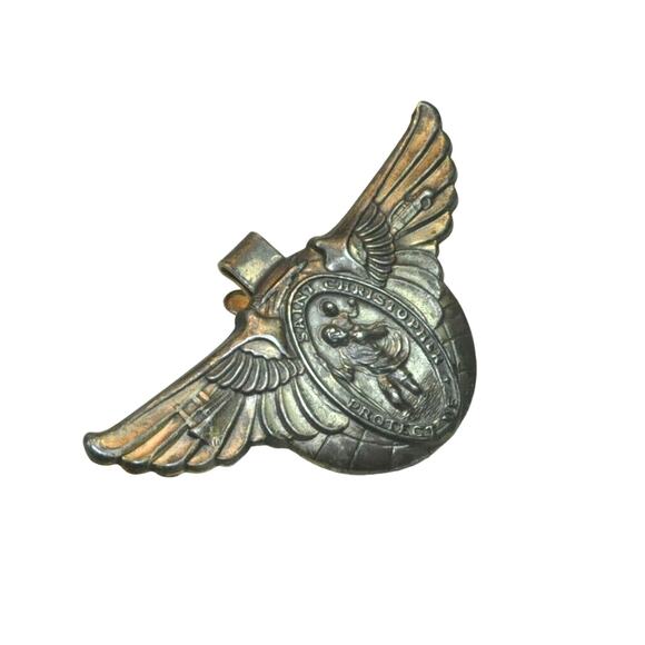 Vintage Saint Christopher Protect US Metal Visor Lapel Clip 3" wide x 1.75" high - Picture 2 of 7